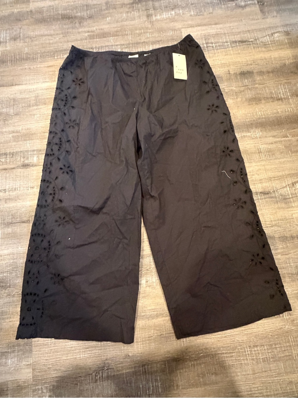 a new day Black Wide-Leg Eyelet Chino Pants